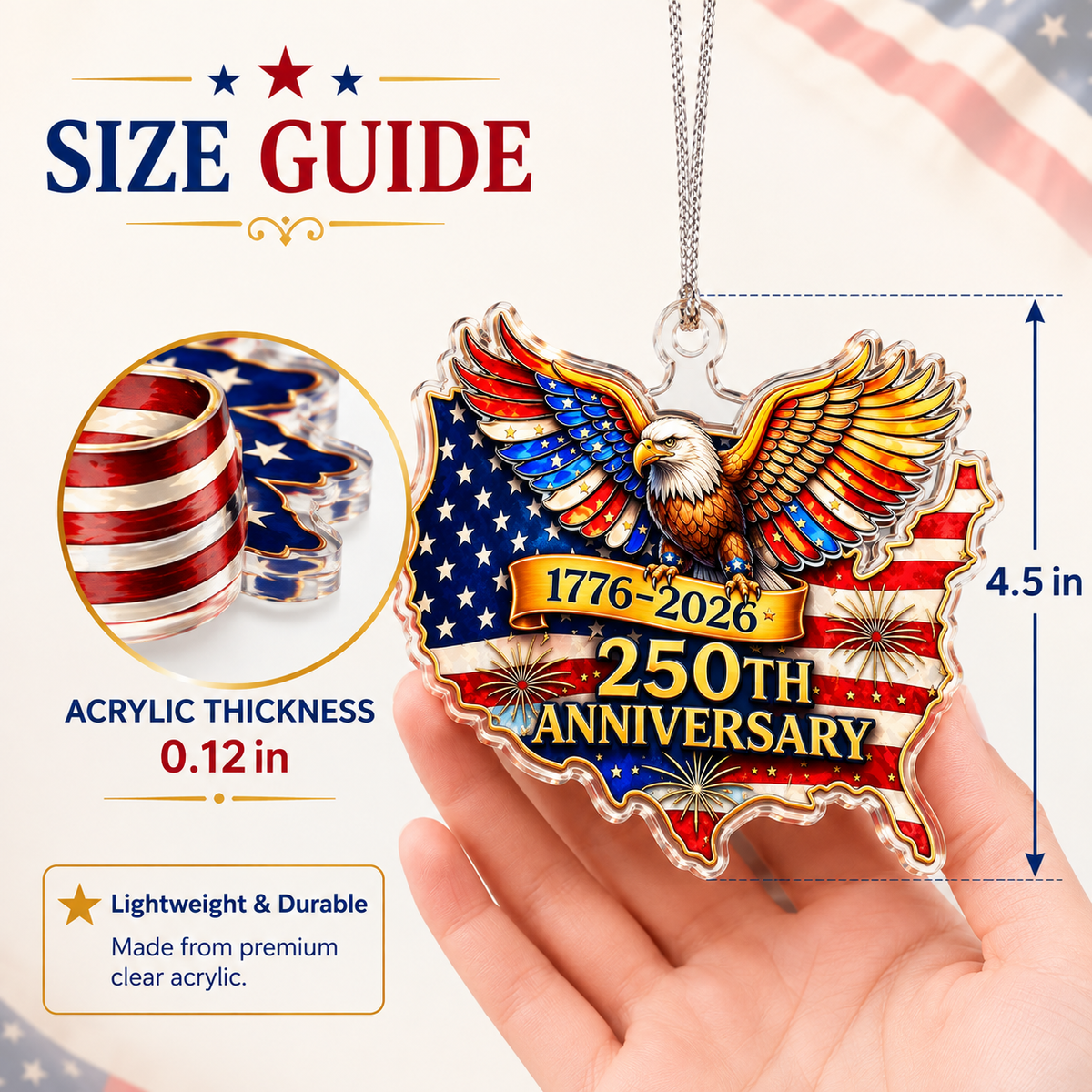USA 250 Years of Freedom Patriotic Eagle Christmas Ornament