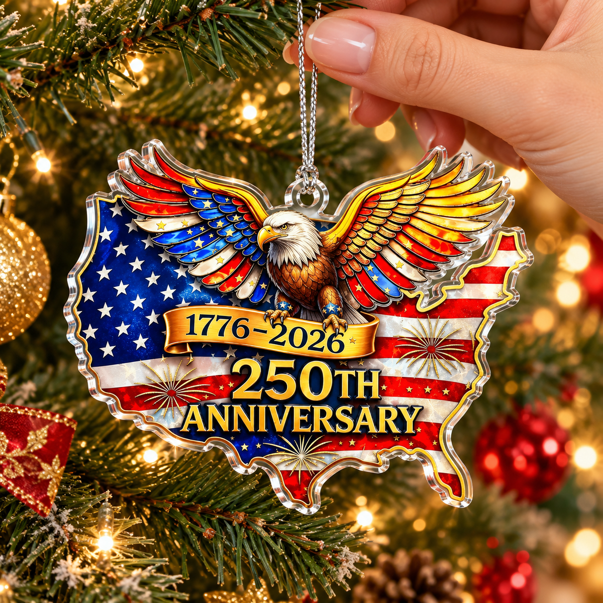 USA 250 Years of Freedom Patriotic Eagle Christmas Ornament