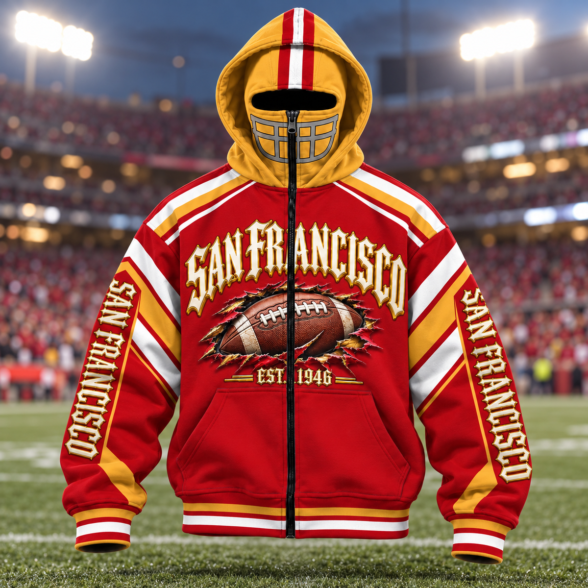 Mask Hoodie Cities Name Football Fan - Game Day Zip Hoodie