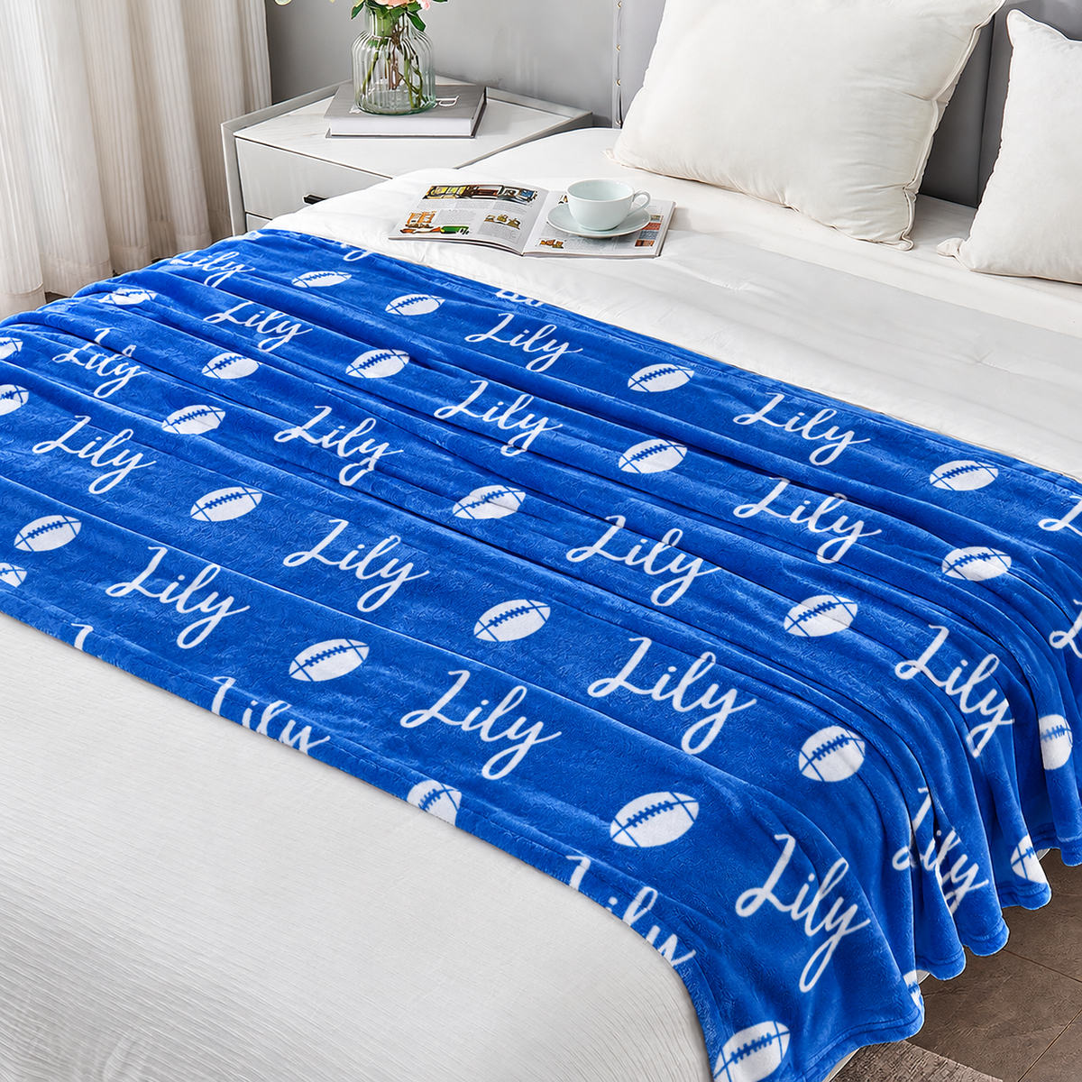 Custom Name Football Blanket – Cozy Game Day & Christmas Gift