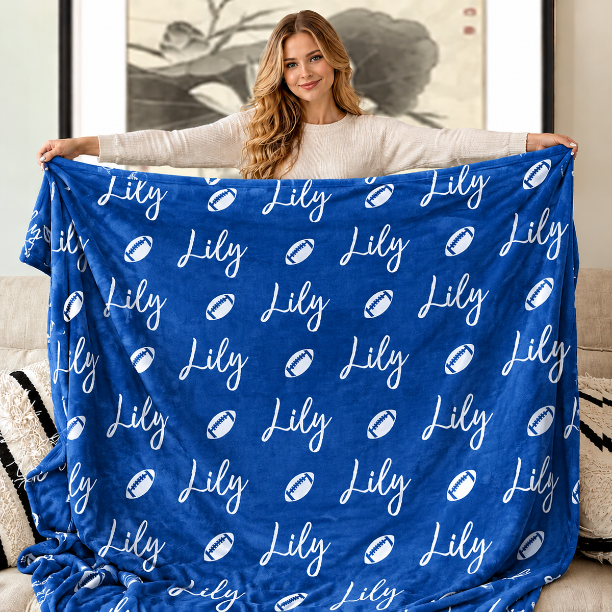 Custom Name Football Blanket – Cozy Game Day & Christmas Gift