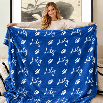 Custom Name Football Blanket – Cozy Game Day & Christmas Gift