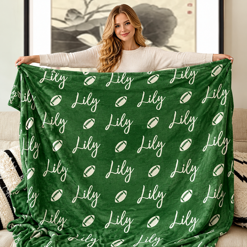 Custom Name Football Blanket – Cozy Game Day & Christmas Gift