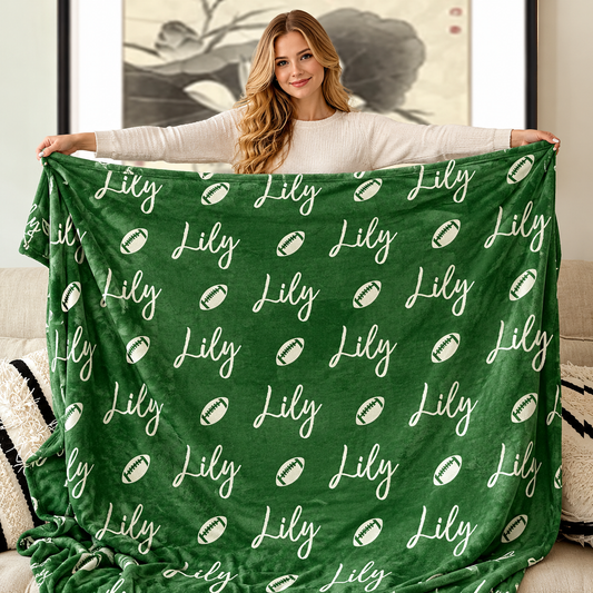Custom Name Football Blanket – Cozy Game Day & Christmas Gift