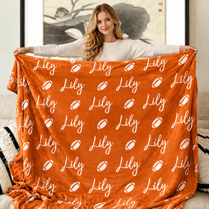Custom Name Football Blanket – Cozy Game Day & Christmas Gift