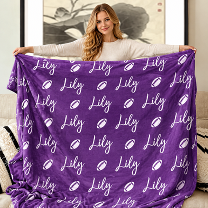 Custom Name Football Blanket – Cozy Game Day & Christmas Gift