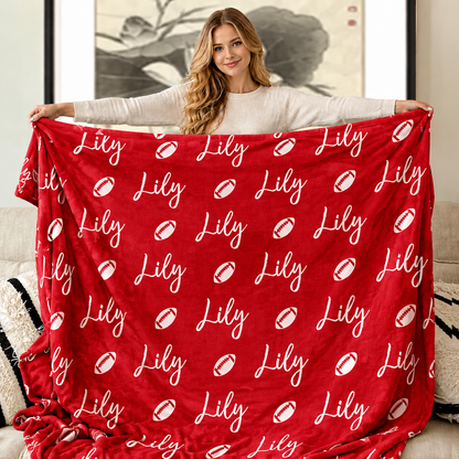 Custom Name Football Blanket – Cozy Game Day & Christmas Gift