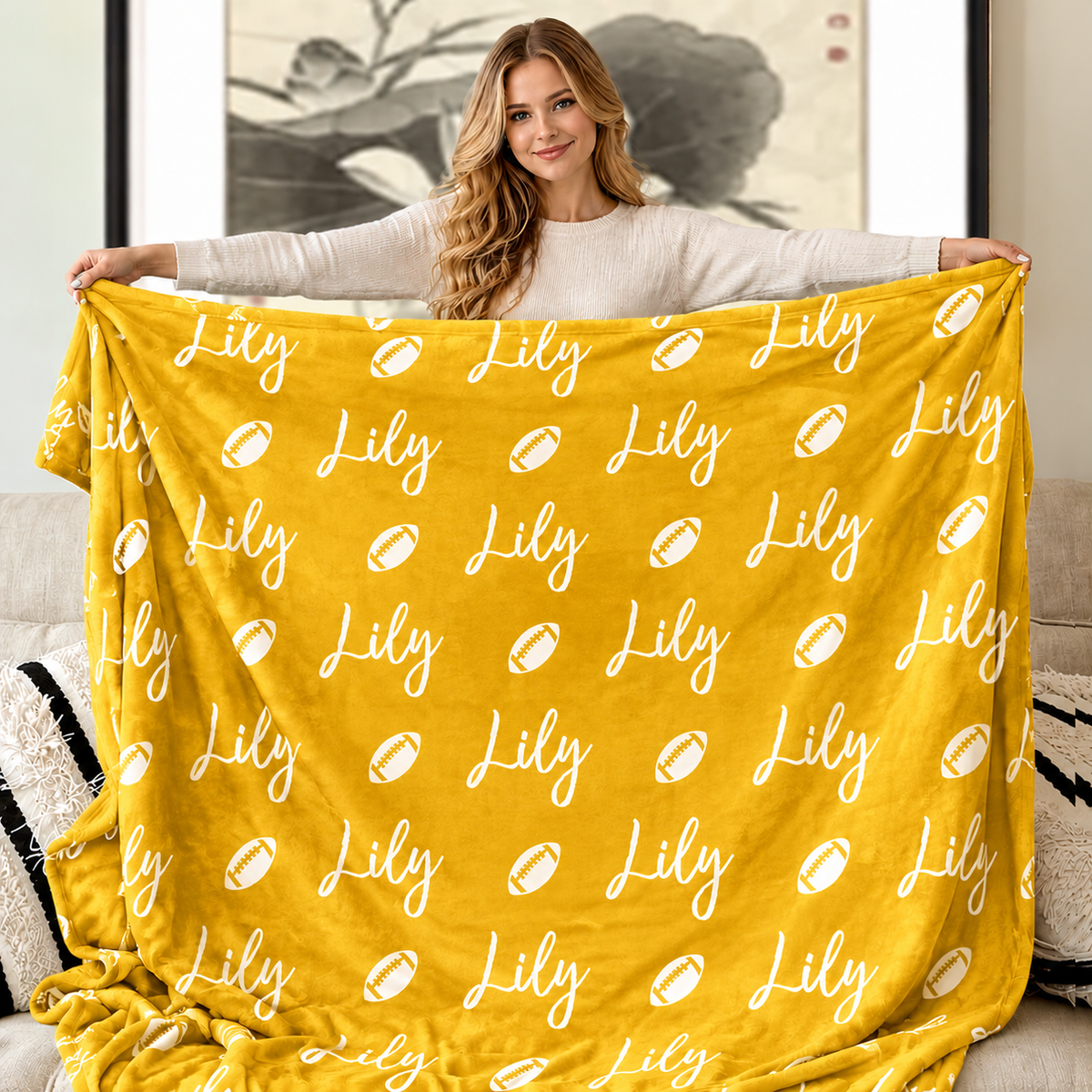 Custom Name Football Blanket – Cozy Game Day & Christmas Gift