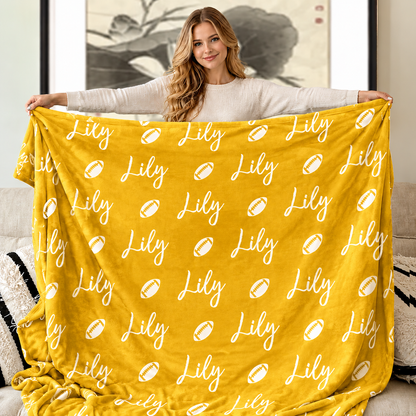 Custom Name Football Blanket – Cozy Game Day & Christmas Gift