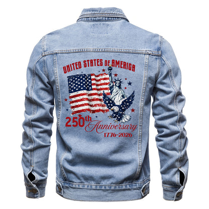 United Stated of America 250th Anniversary Denim Jacket Patriotic Eagle Jean Jacket