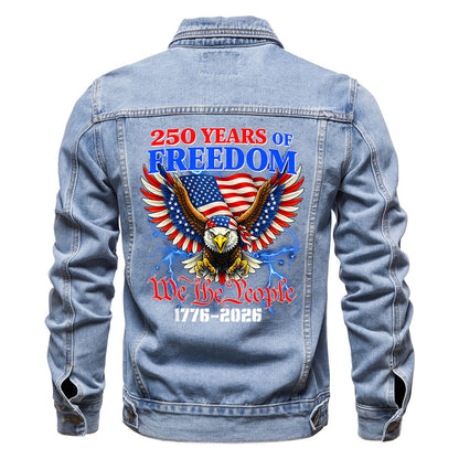 We The People 250 years of Freedom Denim Jacket Patriotic Eagle Jean Jacket