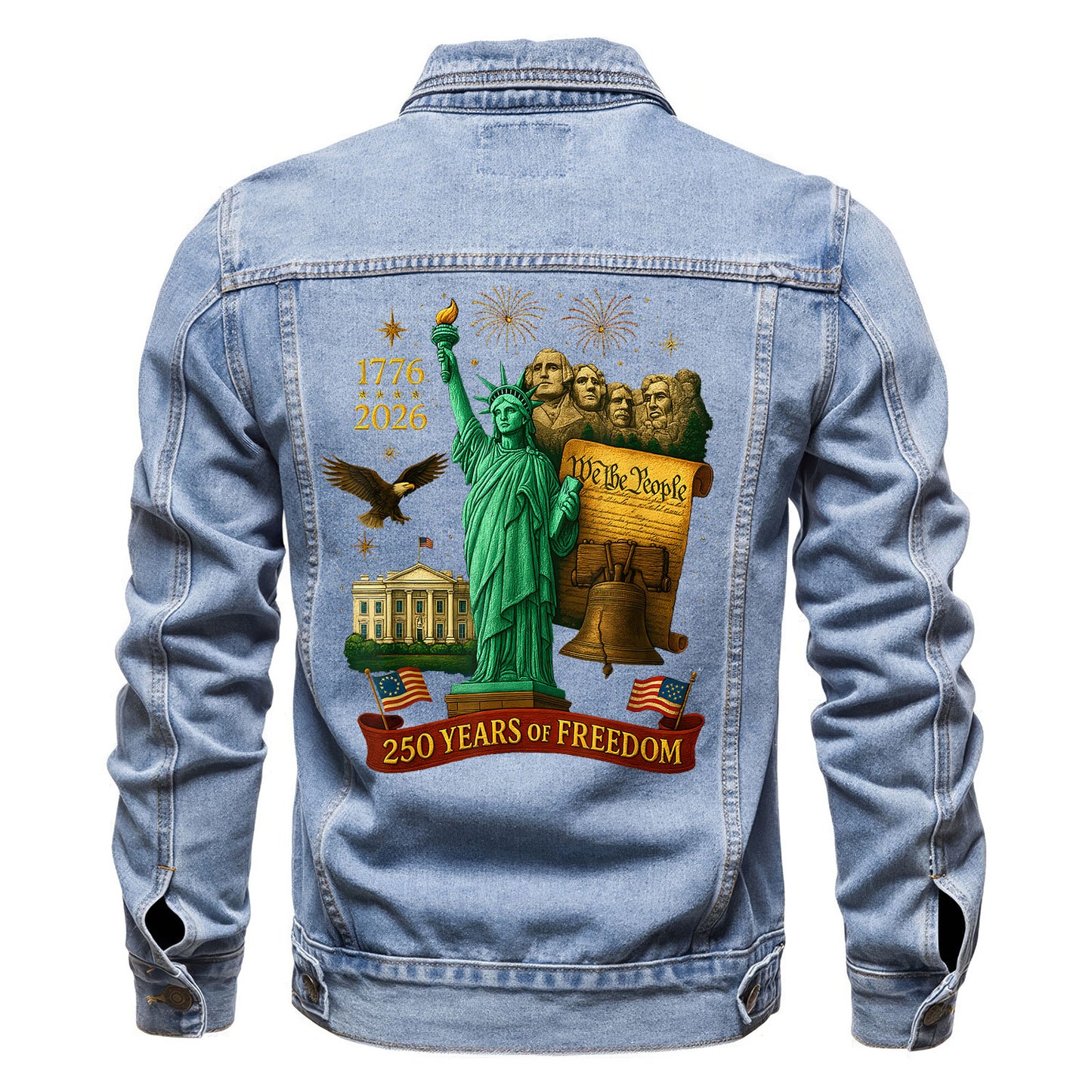 250 years of Freedom USA Denim Jacket Patriotic Eagle Jean Jacket