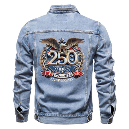 250th Anniversary 1776-2026 Eagle Denim Jacket Patriotic Jean Jacket