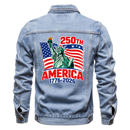250th America Statue of Liberty Denim Jacket Patriotic Jean Jacket
