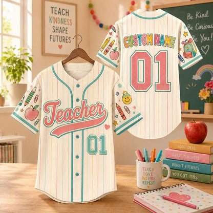 Custom Teacher Baseball Jersey, Personalized Grade Level & Name Shirt