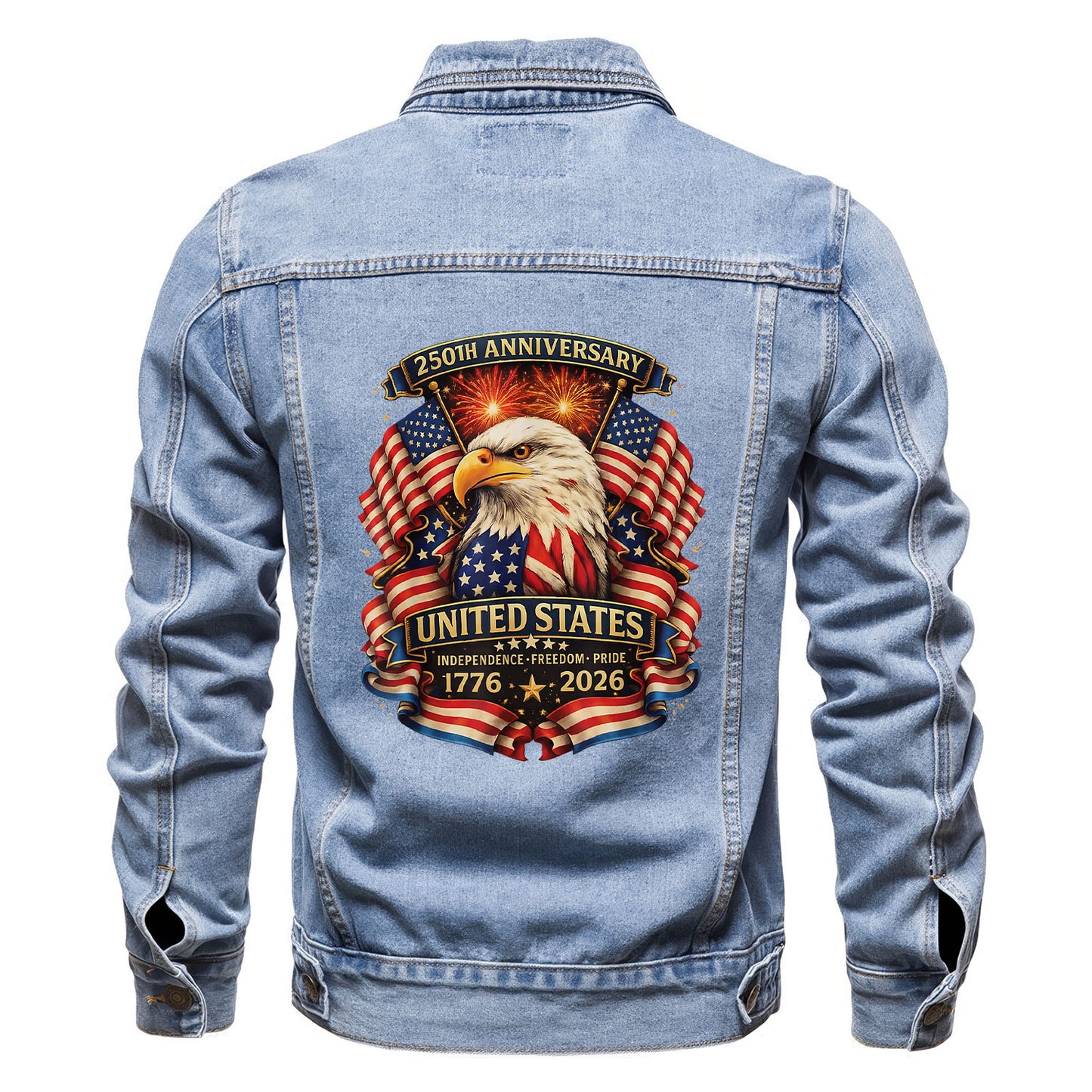 America 250 Denim Jacket 1776 - 2026 Patriotic Eagle Jean Jacket