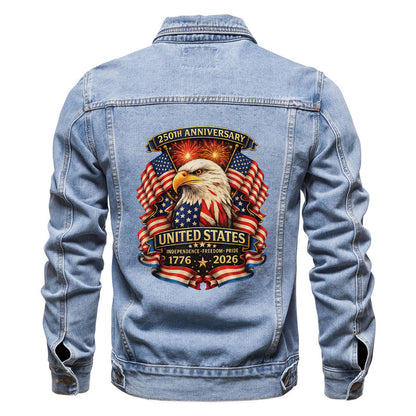 America 250 Denim Jacket 1776 - 2026 Patriotic Eagle Jean Jacket