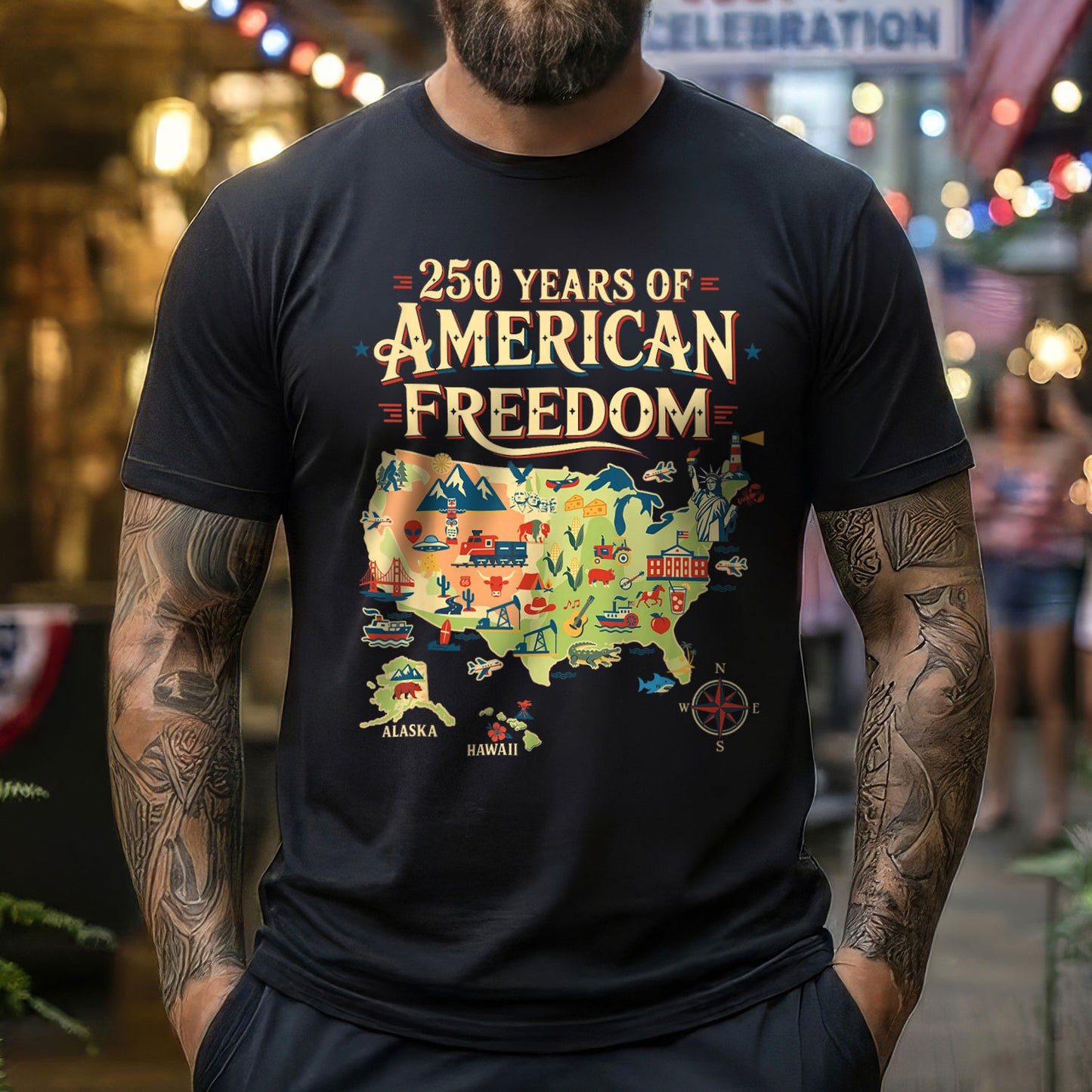 250 Years United States Map Patriotic Art for Freedom Lovers