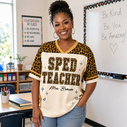 Custom Back-to-school Leopard Skin Pattern Teacher Mesh Jersey