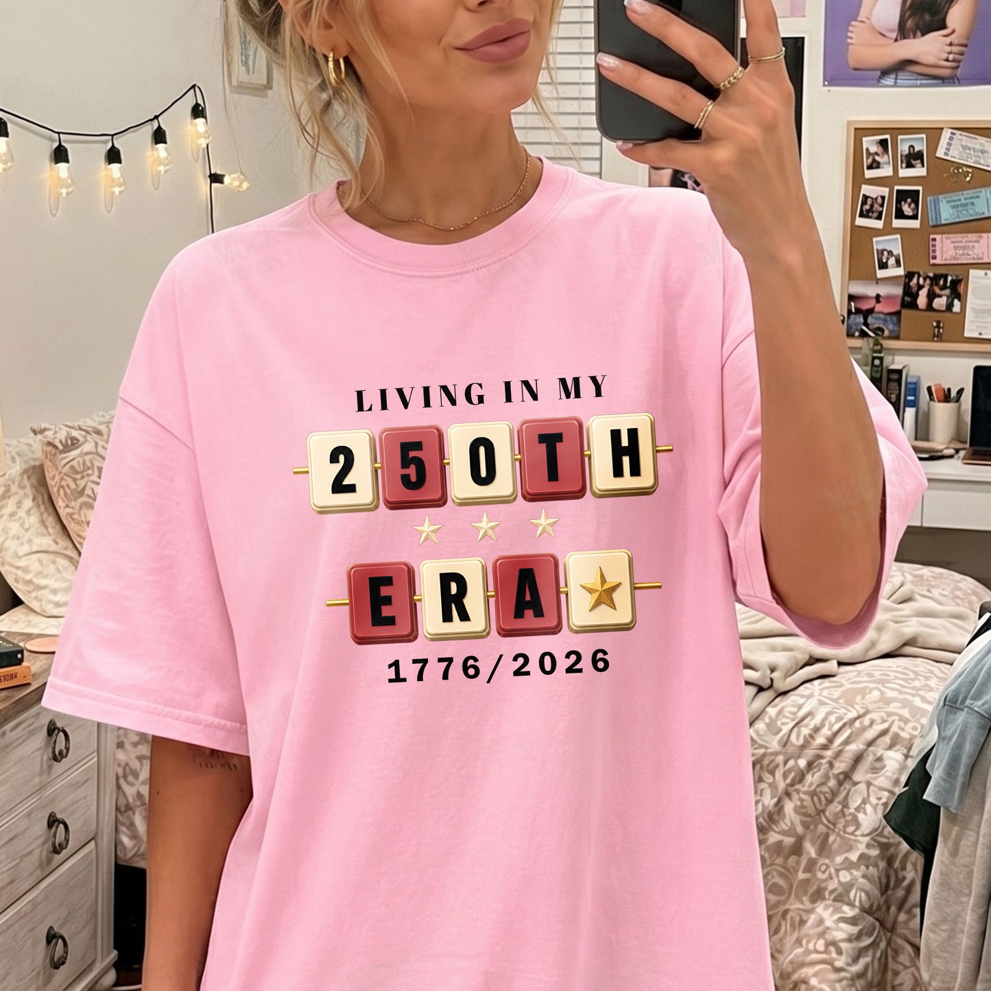 Living in my 250th ERA beaded, America Semiquincentennial Shirt