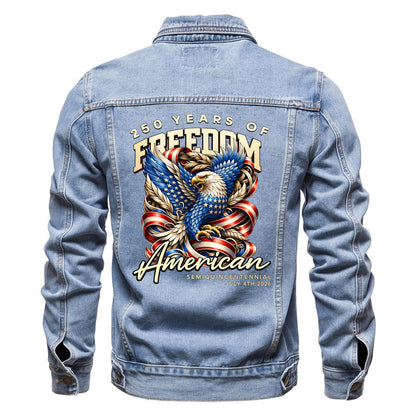 250 years of Freedom American Denim Jacket Patriotic Eagle Jean Jacket