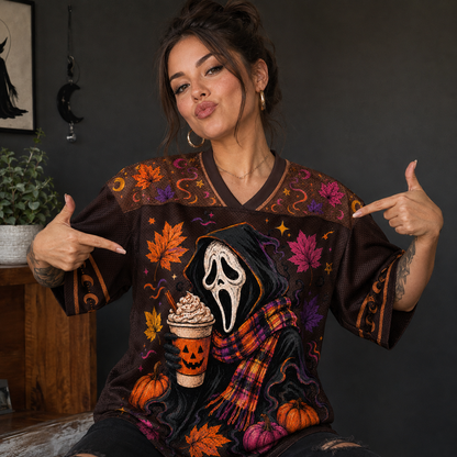 Custom Halloween Ghostface Drink Cream Coffee Mesh Jersey