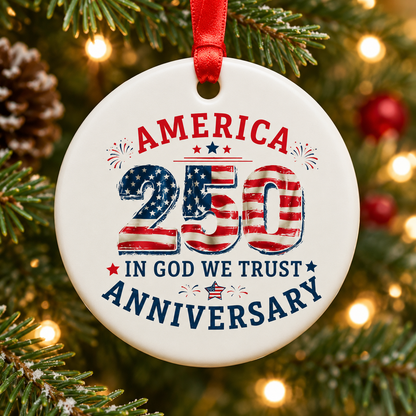America 250th Anniversary Ornament 2026 - Patriotic Ceramic Tree Decoration