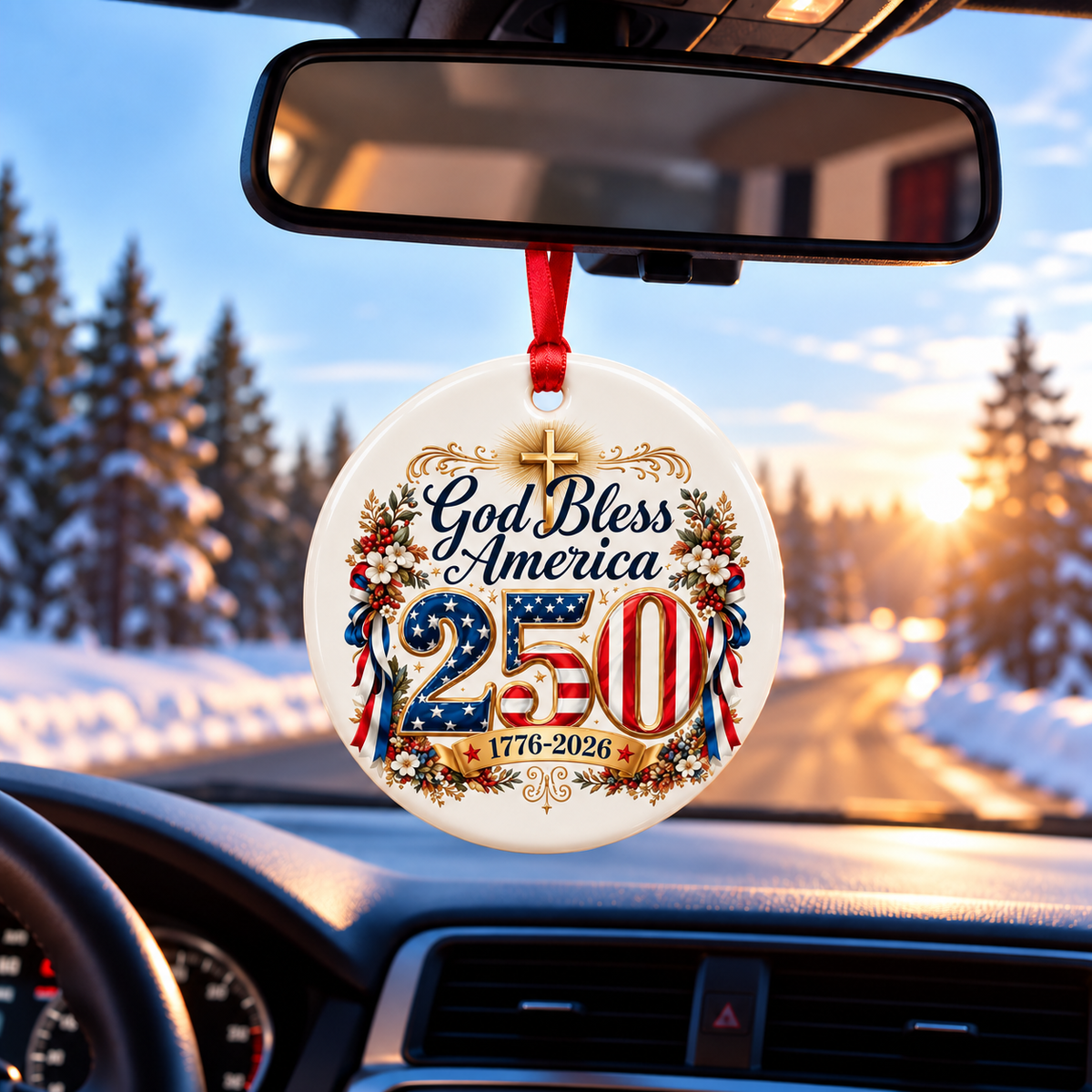 1776–2026 God Bless America Ceramic Ornament