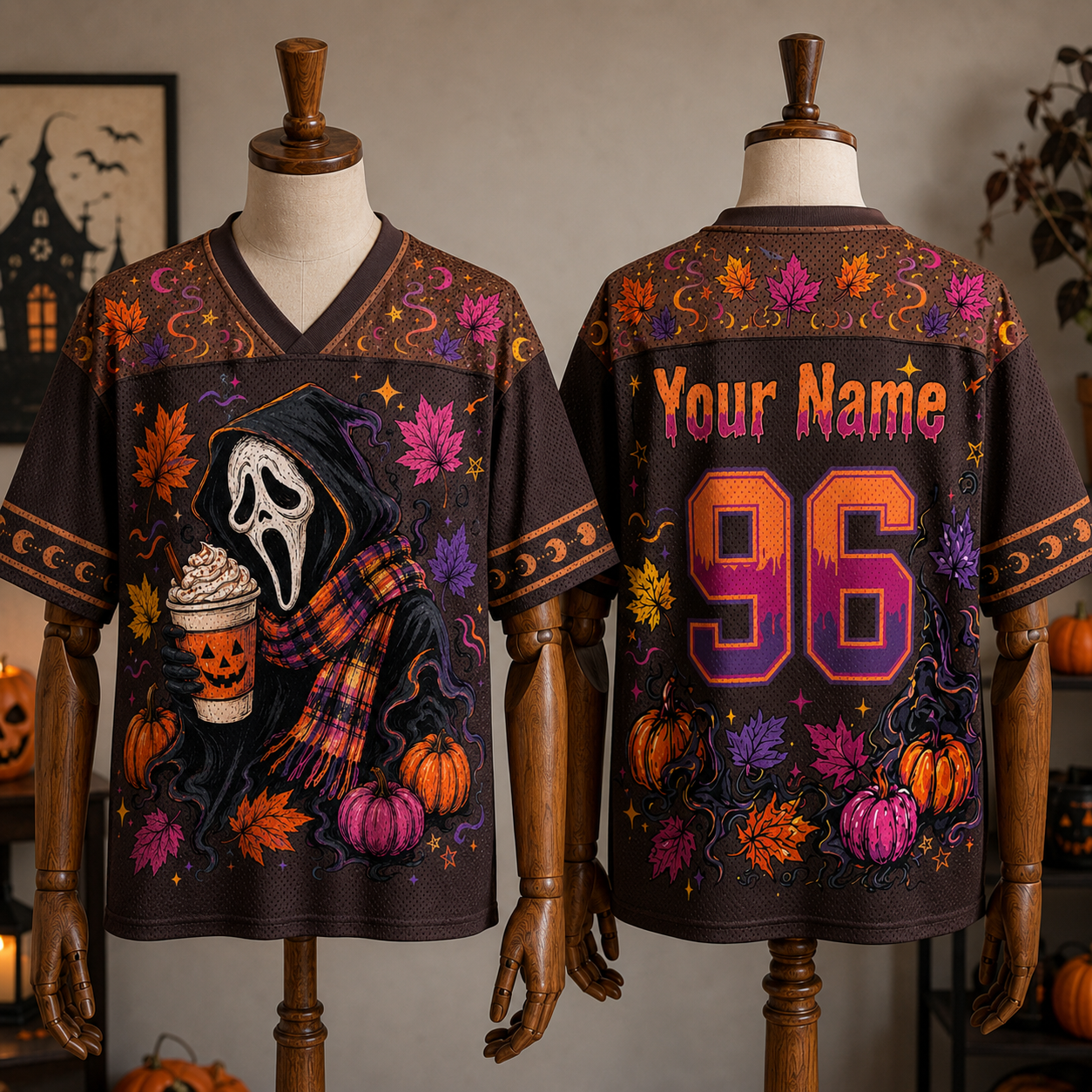 Custom Halloween Ghostface Drink Cream Coffee Mesh Jersey