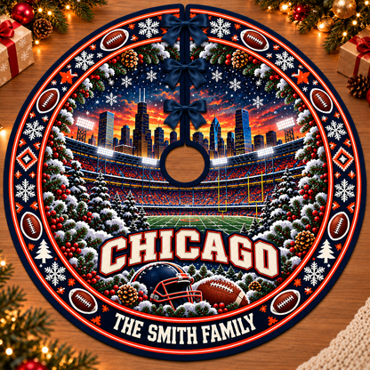 Custom Football Christmas Tree Skirt – Custom Family Name, Football Fan Christmas Decor, Game Day Holiday Gift