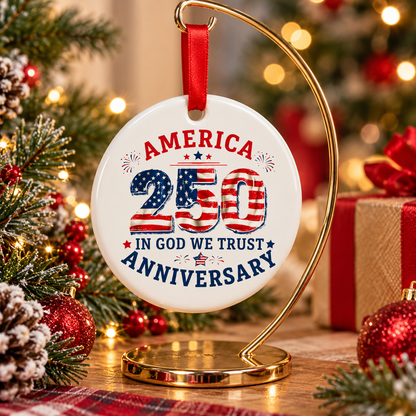 America 250th Anniversary Ornament 2026 - Patriotic Ceramic Tree Decoration
