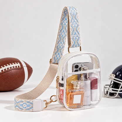 Clear Stadium Crossbody Bag with Adjustable Patterned Strap