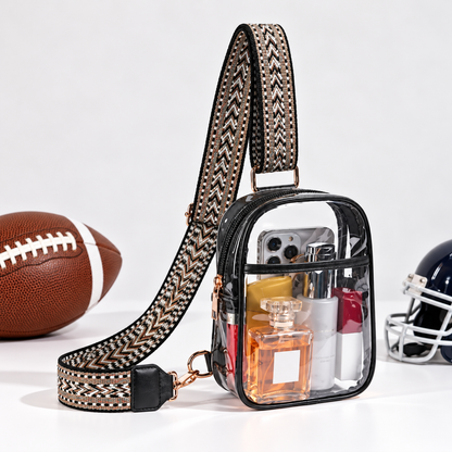 Clear Stadium Crossbody Bag with Adjustable Patterned Strap