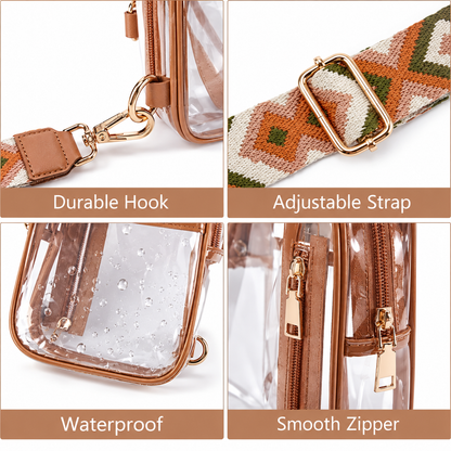 Clear Stadium Crossbody Bag with Adjustable Patterned Strap