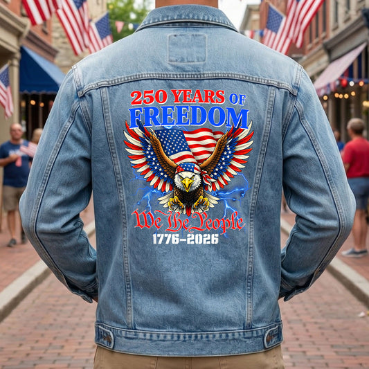 We The People 250 years of Freedom Denim Jacket Patriotic Eagle Jean Jacket