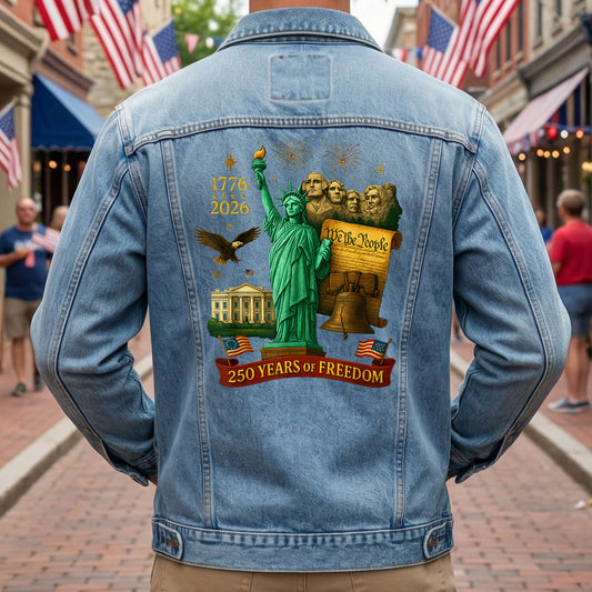 250 years of Freedom USA Denim Jacket Patriotic Eagle Jean Jacket