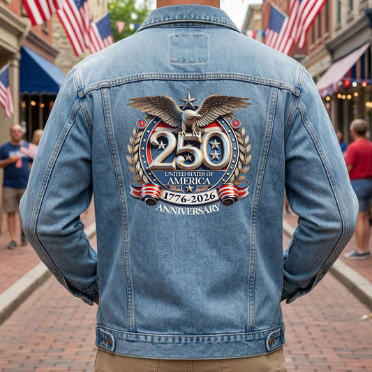 250th Anniversary 1776-2026 Eagle Denim Jacket Patriotic Jean Jacket