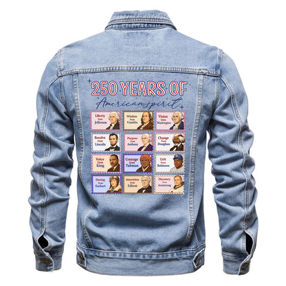 Historical Figures 250 Years of American Spirit Denim Jacket 1776 - 2026 Patriotic Jean Jacket