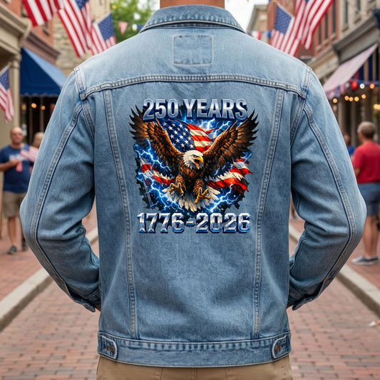 America 250 Eagle Thunder Denim Jacket 1776 - 2026 Patriotic Jean Jacket