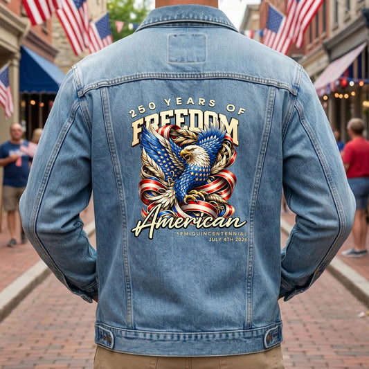 250 years of Freedom American Denim Jacket Patriotic Eagle Jean Jacket