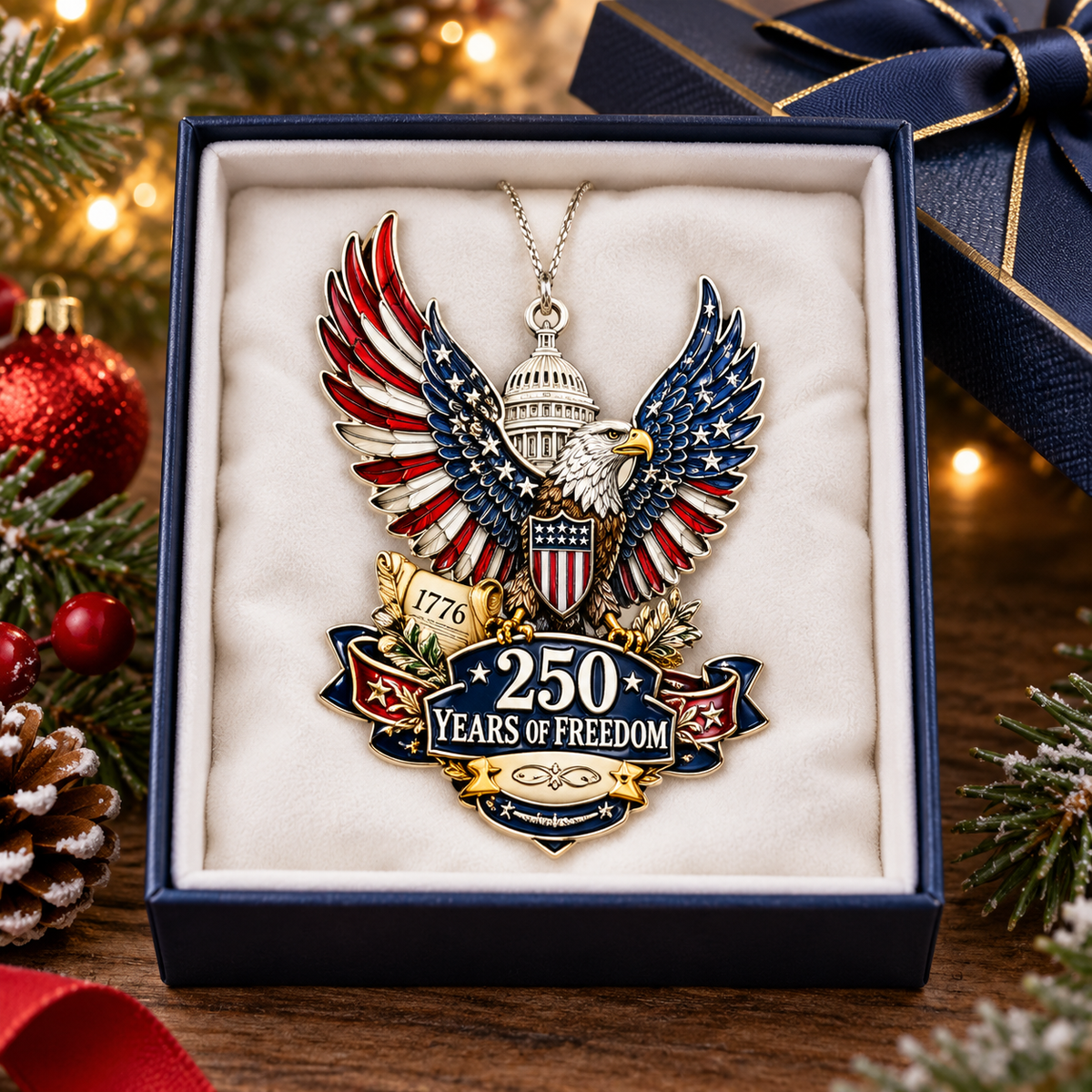 America 250th Christmas Eagle  Ornament