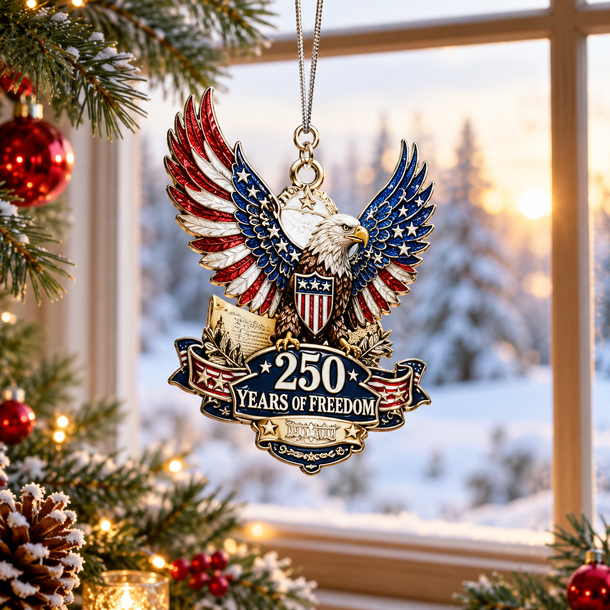 America 250th Christmas Eagle  Ornament