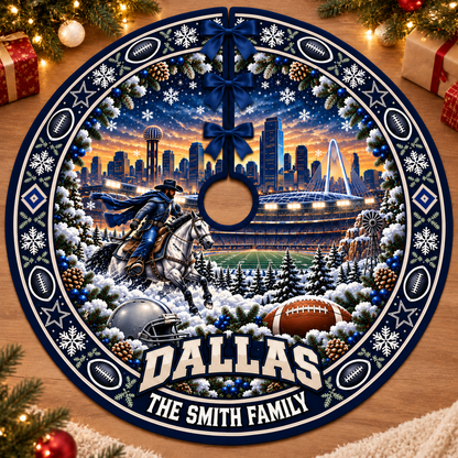 Custom Football Christmas Tree Skirt – Custom Family Name, Football Fan Christmas Decor, Game Day Holiday Gift