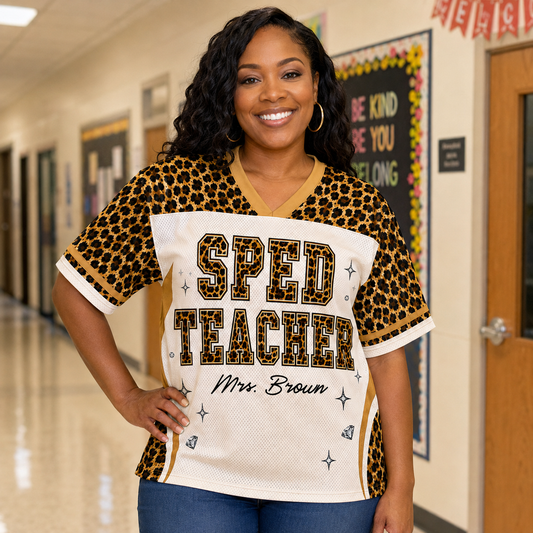 Custom Back-to-school Leopard Skin Pattern Teacher Mesh Jersey