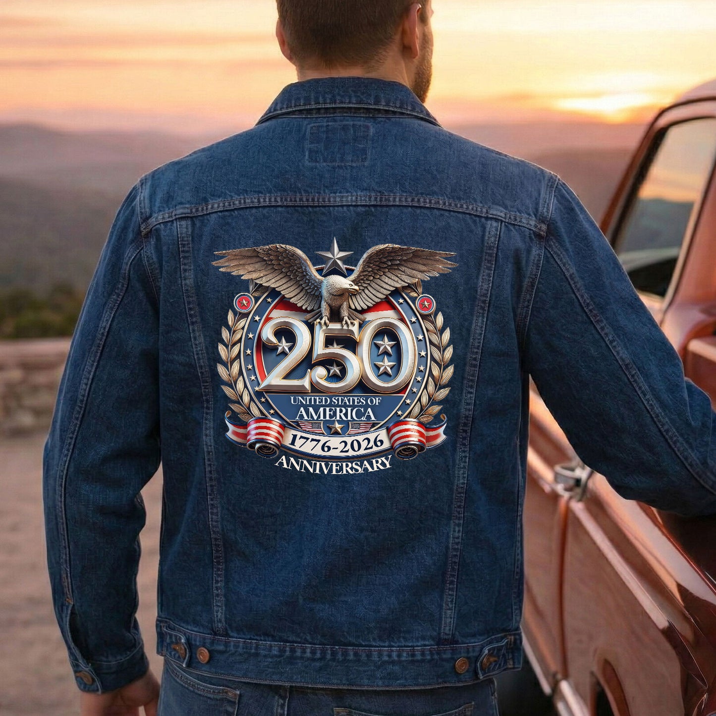250th Anniversary 1776-2026 Eagle Denim Jacket Patriotic Jean Jacket