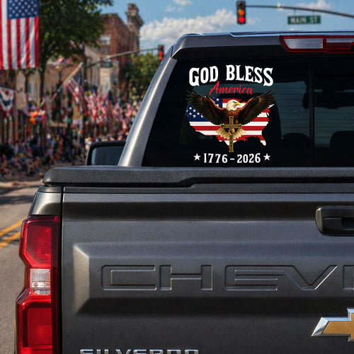God Bless America 250th Anniversary Decal, Christian Eagle Patriotic Window Sticker