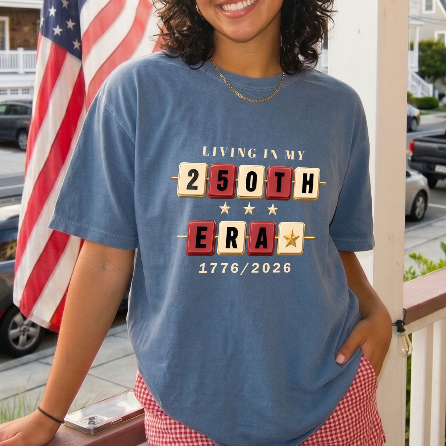 Living in my 250th ERA beaded, America Semiquincentennial Shirt