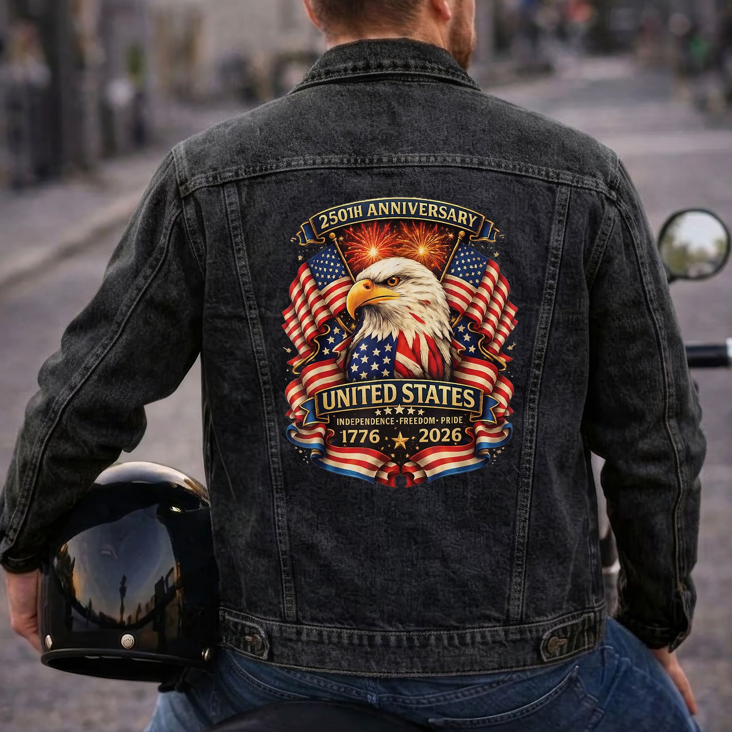 America 250 Denim Jacket 1776 - 2026 Patriotic Eagle Jean Jacket