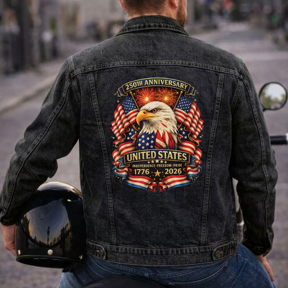 America 250 Denim Jacket 1776 - 2026 Patriotic Eagle Jean Jacket