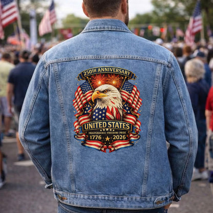 America 250 Denim Jacket 1776 - 2026 Patriotic Eagle Jean Jacket